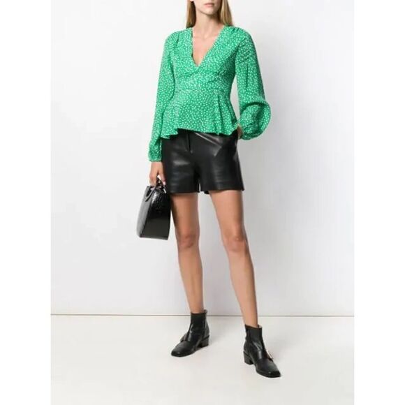 Rixo London Green Floral Kikki Top Silk Blend